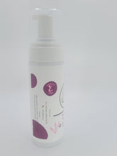 Load image into Gallery viewer, Bee Vee Clean Lavender Calm Foaming Wash bottle with pump dispenser. White bottle with purple abstract design and cruelty-free logo.