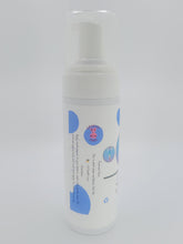 Load image into Gallery viewer, Bee Vee Clean Harmony Foaming Wash, a gentle, pH-balanced feminine wash in a white pump bottle with blue polka dots. Cruelty-free.
